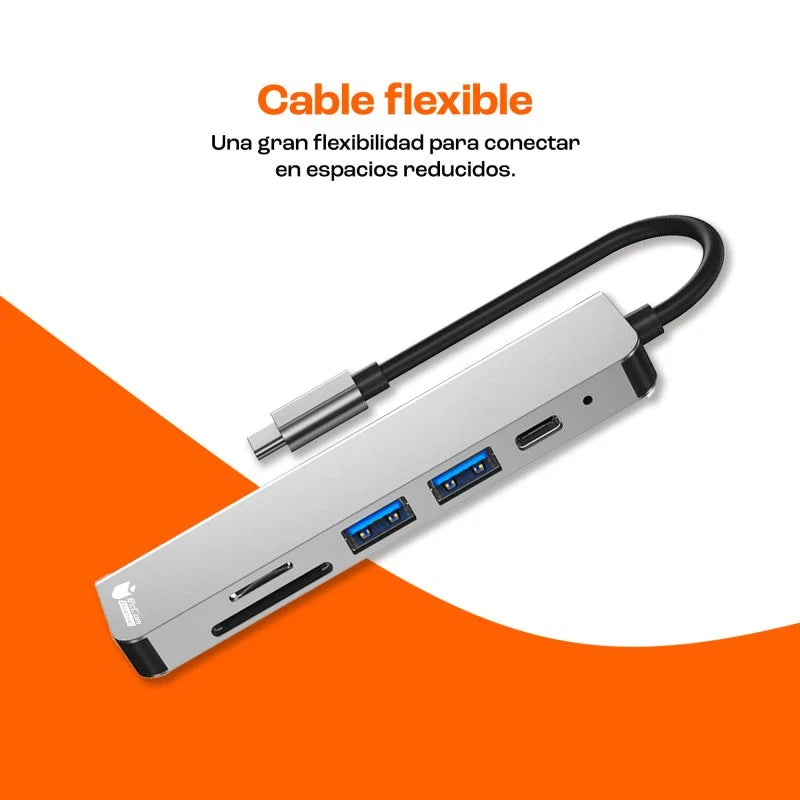 Adaptador HUB USB-C 6 en 1 – HDMI 4K + USB + SD