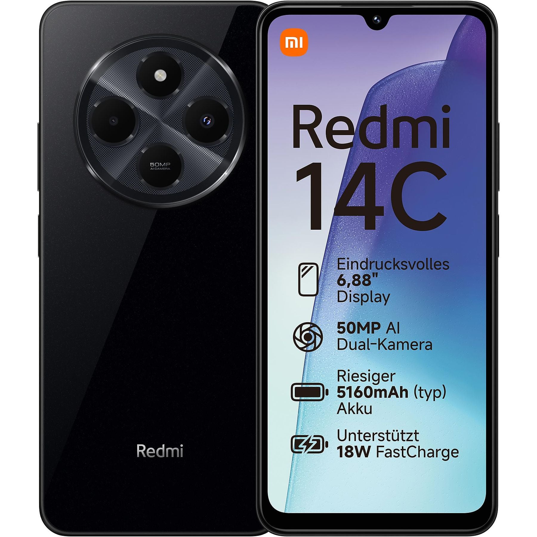 XIAOMI Redmi 14C, Black, Móvil Android, 128 GB, 4 GB RAM, 6,88 " 120 Hz, , 5,160 mAh