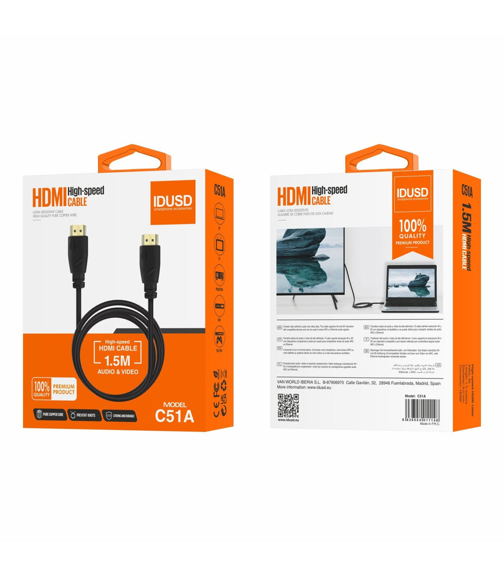 Cable HDMI 1.4V 1.5M – Calidad y Rendimiento para tu Entretenimiento
